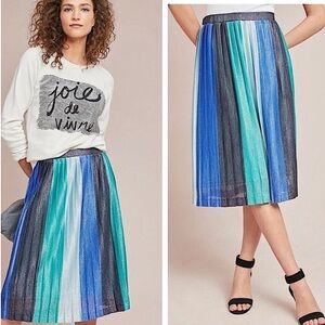 Maeve by Anthropologie Pleated Midi Skirt Blue Teal Sparkle Metallic Medium